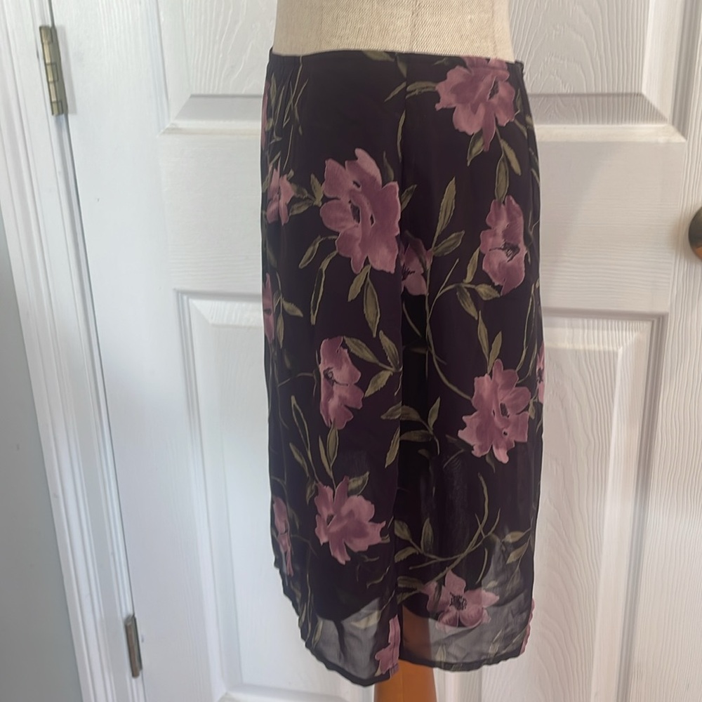Vintage 90’s Express floral flare mini skirt lined brown pink women’s size 5 6 - Picture 5 of 10
